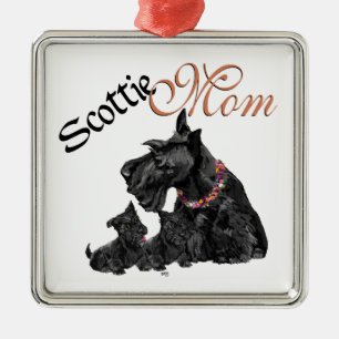 Scottish Terrier Mom & Pups Metal Ornament