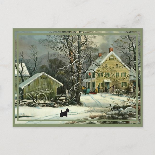 Scottish Terrier Old Fashioned Winter Holiday Postcard (Front)