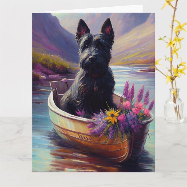 Scottish Terrier on a Paddle: A Scenic Adventure Card (Yellow Flower)