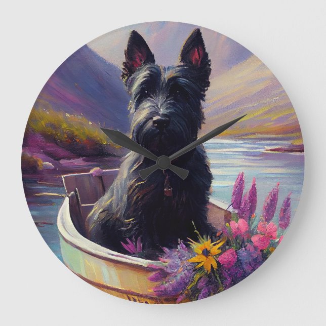 Scottish Terrier on a Paddle: A Scenic Adventure Large Clock (Front)