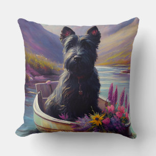 Scottish Terrier on a Paddle: A Scenic Adventure Throw Pillow
