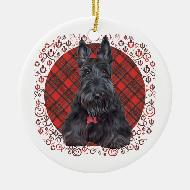 Scottish Terrier on Tartan Ceramic Ornament (Front)