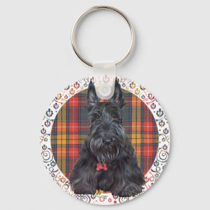 Scottish Terrier on Tartan Keychain