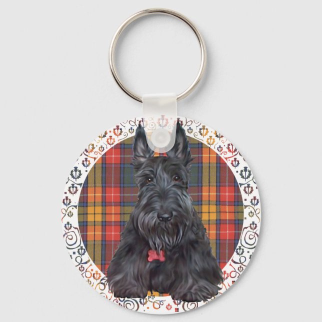 Scottish Terrier on Tartan Keychain (Front)