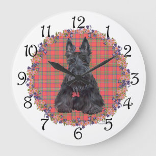Scottish Terrier on Tartan Large Clock