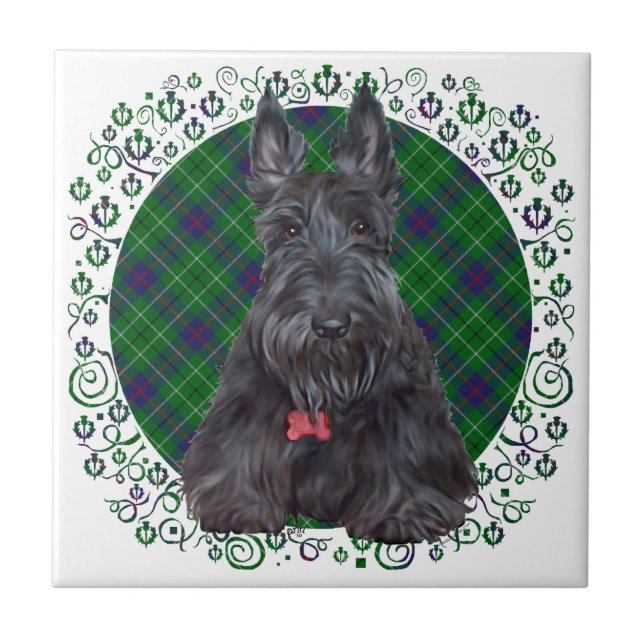 Scottish Terrier on Tartan Tile (Front)