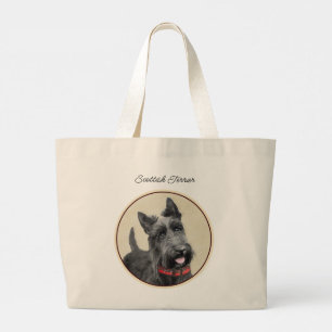 Scottish Terrier Painting Black Original Dog Art Large Tote Bag