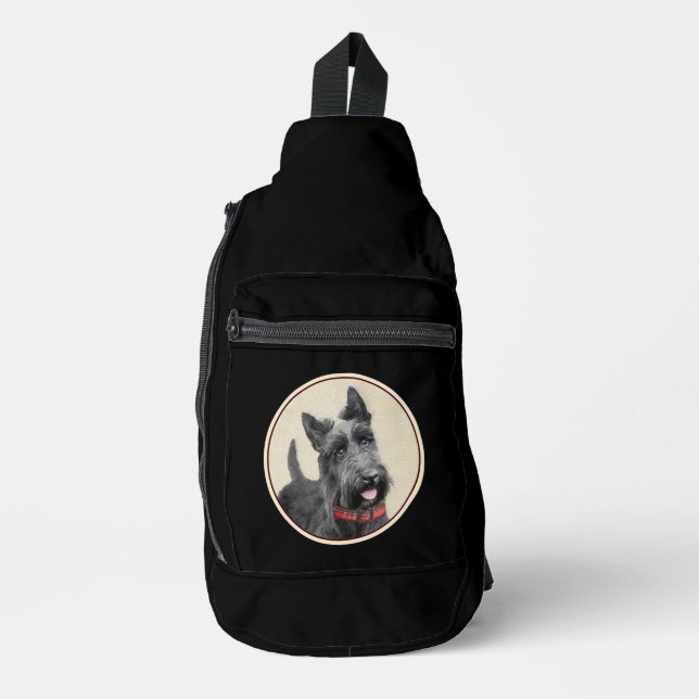 Scottish Terrier Painting Black Original Dog Art Sling Bag (Front)