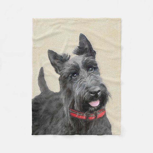 Scottish Terrier Painting - Cute Original Dog Art Fleece Blanket (Front)