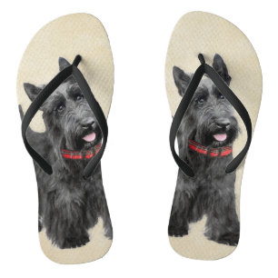 Scottish Terrier Painting - Cute Original Dog Art Flip Flops