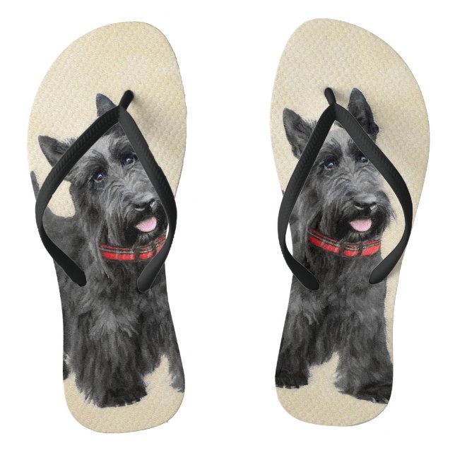 Scottish Terrier Painting - Cute Original Dog Art Flip Flops (Footbed)