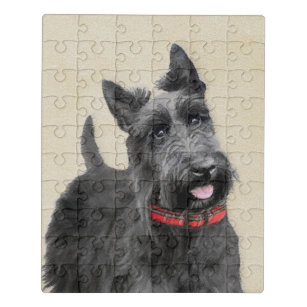 Scottish Terrier Painting - Cute Original Dog Art Jigsaw Puzzle