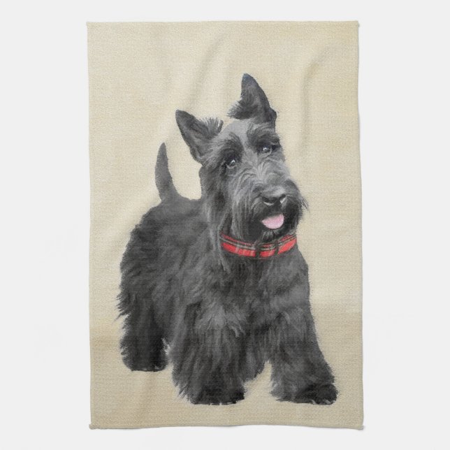 Scottish Terrier Painting - Cute Original Dog Art Kitchen Towel (Vertical)