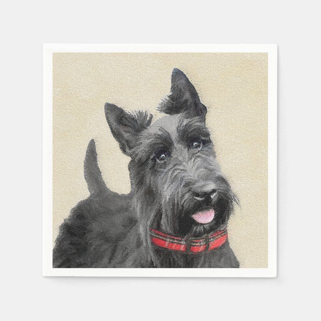 Scottish Terrier Painting - Cute Original Dog Art Napkin (Front)