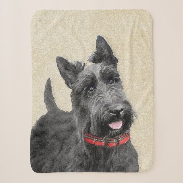 Scottish Terrier Painting - Cute Original Dog Art Sherpa Blanket (Front)