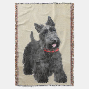 Scottish Terrier Painting - Cute Original Dog Art Throw Blanket