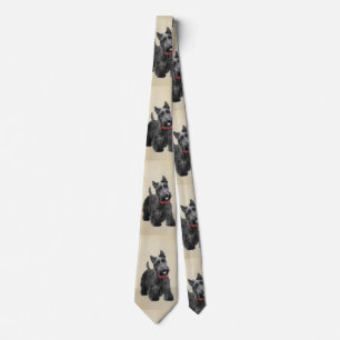 Scottish Terrier Painting - Cute Original Dog Art Tie