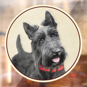 Scottish Terrier Painting - Cute Original Dog Art Window Cling