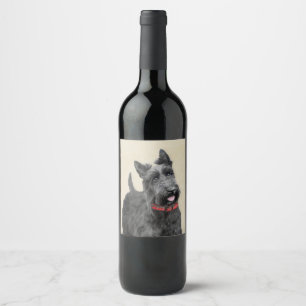 Scottish Terrier Painting - Cute Original Dog Art Wine Label