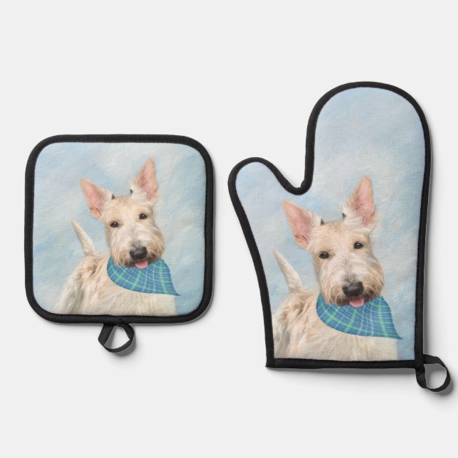 Scottish Terrier Painting Wheaten Original Dog Art Oven Mitt & Pot Holder Set (Front)