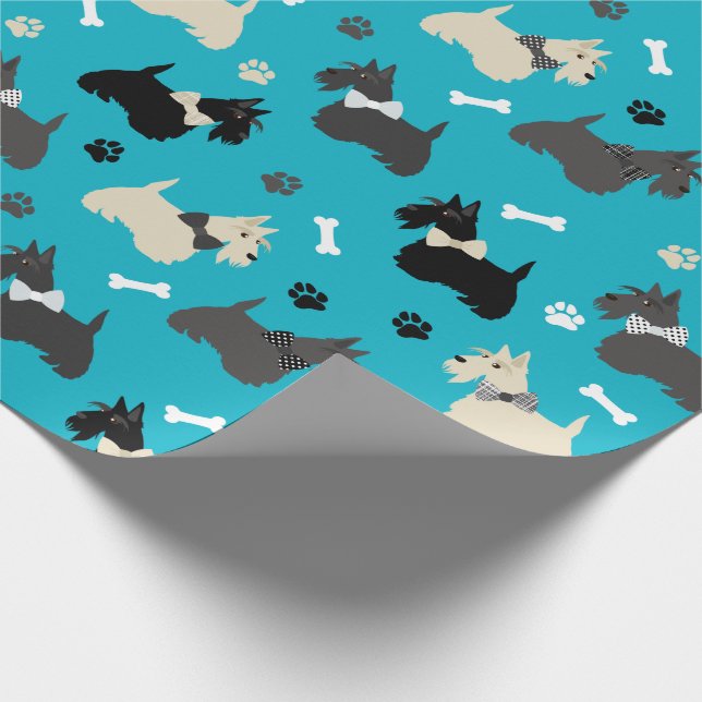 Scottish Terrier Paws and Bones Blue Wrapping Paper (Corner)