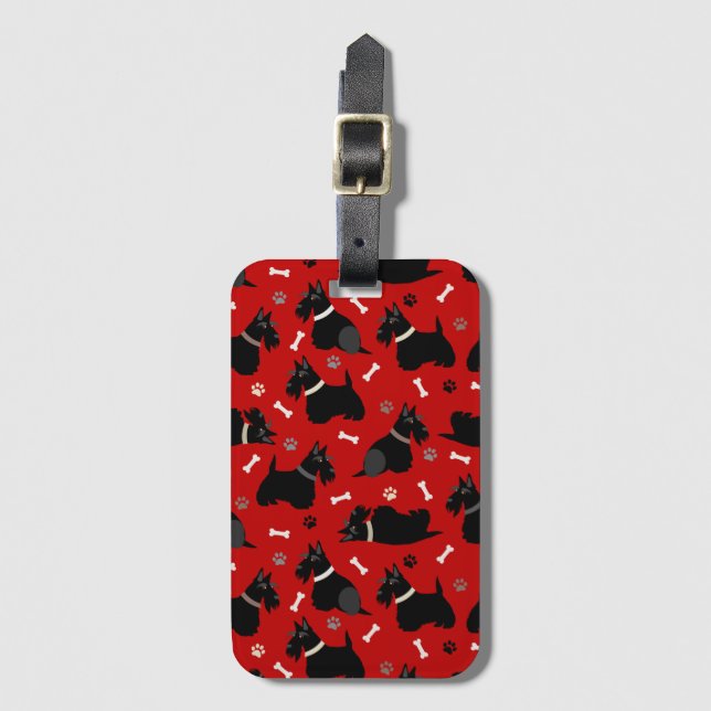 Scottish Terrier Paws and Bones Luggage Tag (Front Vertical)