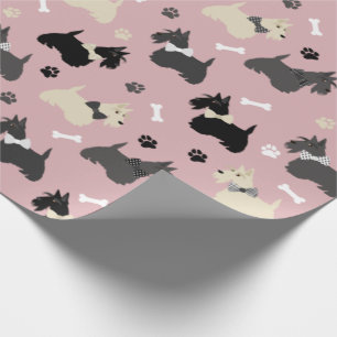 Scottish Terrier Paws and Bones Pink Wrapping Paper