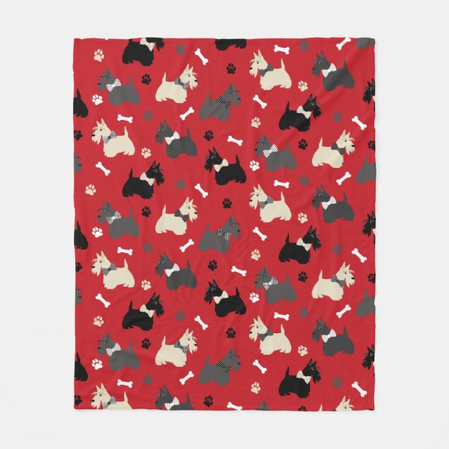 Scottish Terrier Paws and Bones Red Fleece Blanket (Front)