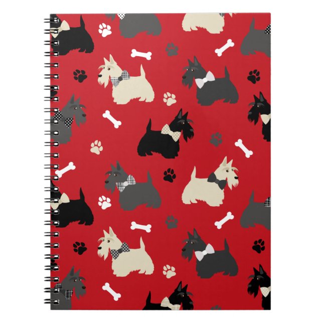 Scottish Terrier Paws and Bones Red Notebook (Front)