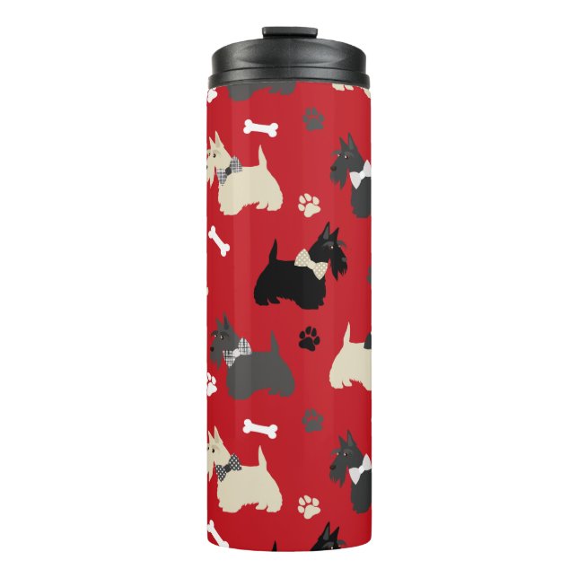Scottish Terrier Paws and Bones Red Thermal Tumbler (Front)