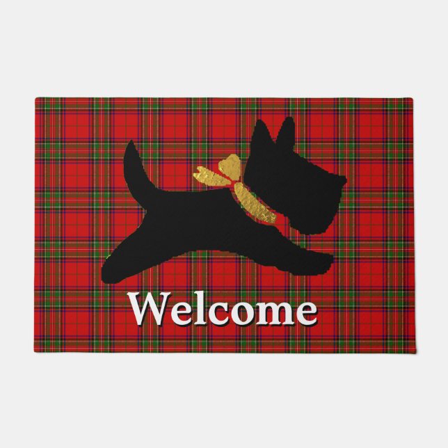 Scottish Terrier Plaid Personalize Doormat (Front)