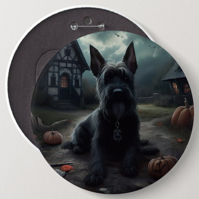 Scottish Terrier Pumpkins Halloween Scary 6 Inch Round Button (Front & Back)