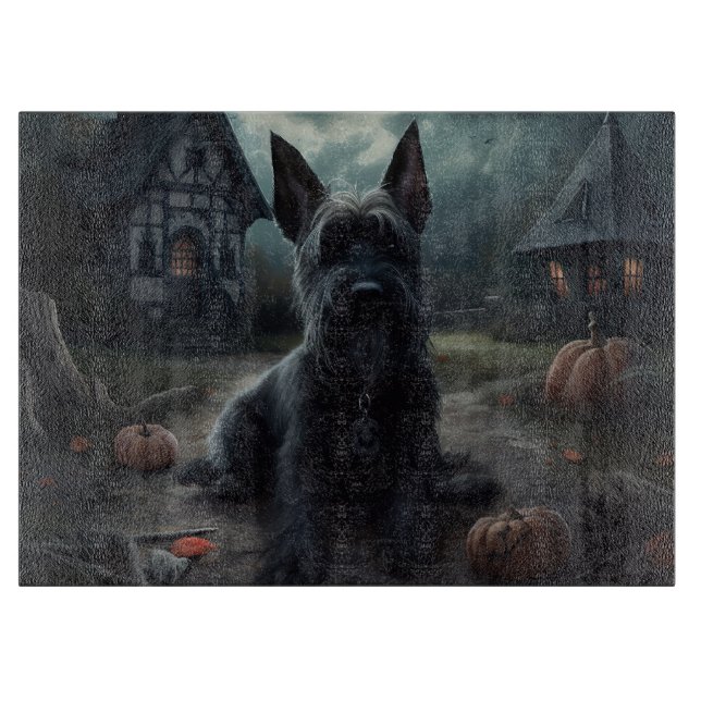 Scottish Terrier Pumpkins Halloween Scary Cutting Board (Front)