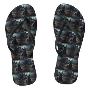 Scottish Terrier Pumpkins Halloween Scary Flip Flops