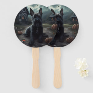 Scottish Terrier Pumpkins Halloween Scary Hand Fan