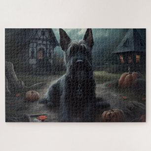 Scottish Terrier Pumpkins Halloween Scary Jigsaw Puzzle
