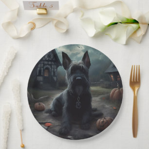 Scottish Terrier Pumpkins Halloween Scary Paper Plate