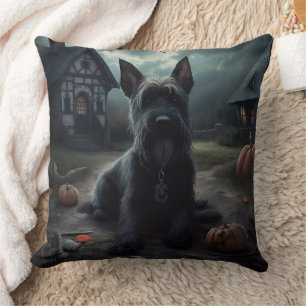 Scottish Terrier Pumpkins Halloween Scary Throw Pillow