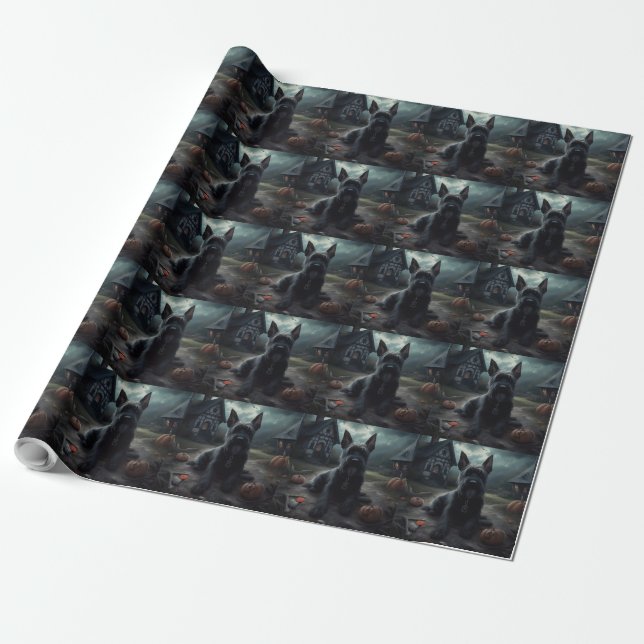 Scottish Terrier Pumpkins Halloween Scary Wrapping Paper (Unrolled)