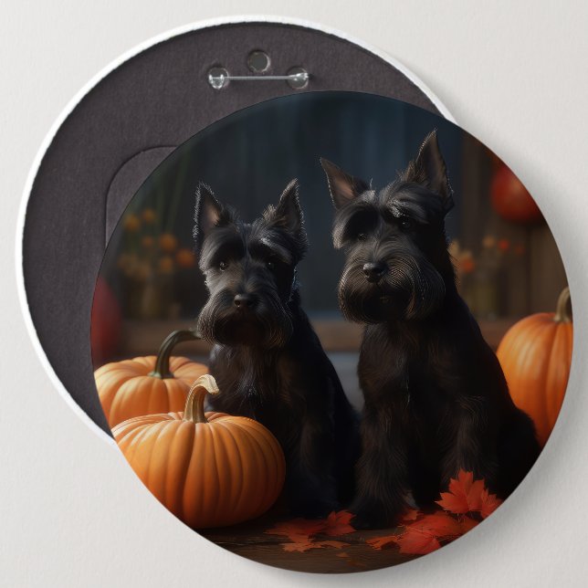 Scottish Terrier Puppy Autumn Delight Pumpkin 6 Inch Round Button (Front & Back)