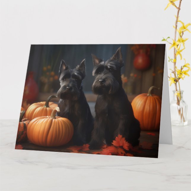Scottish Terrier Puppy Autumn Delight Pumpkin Card (Yellow Flower)