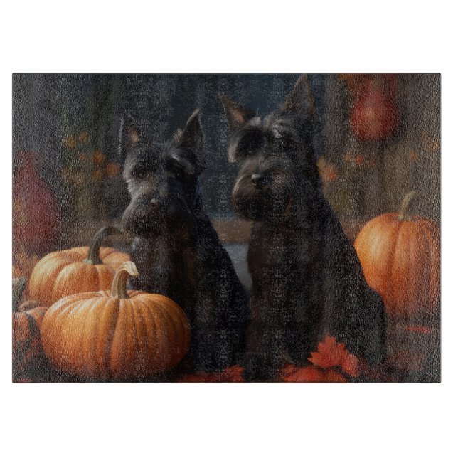 Scottish Terrier Puppy Autumn Delight Pumpkin Cutting Board (Front)