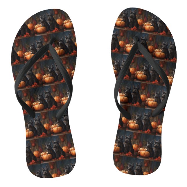 Scottish Terrier Puppy Autumn Delight Pumpkin Flip Flops (Footbed)