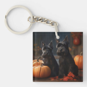 Scottish Terrier Puppy Autumn Delight Pumpkin Keychain