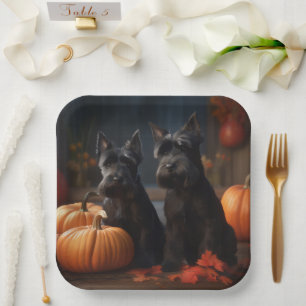 Scottish Terrier Puppy Autumn Delight Pumpkin Paper Plate