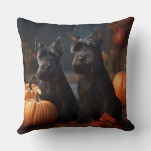 Scottish Terrier Puppy Autumn Delight Pumpkin Throw Pillow