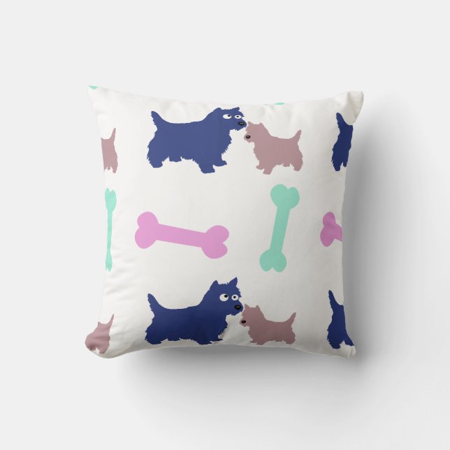 Scottish Terrier Puppy Bones Choose Colour Pillow (Front)