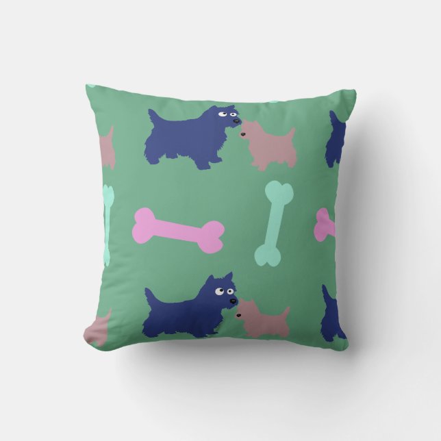 Scottish Terrier Puppy Bones Light Green Pillow (Front)