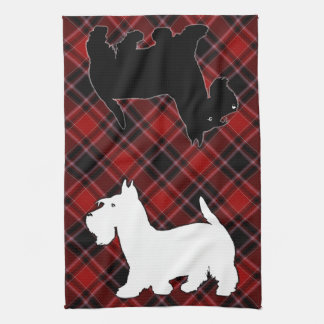 Scottish Terrier Red Black and White Tartan Kitchen Towel