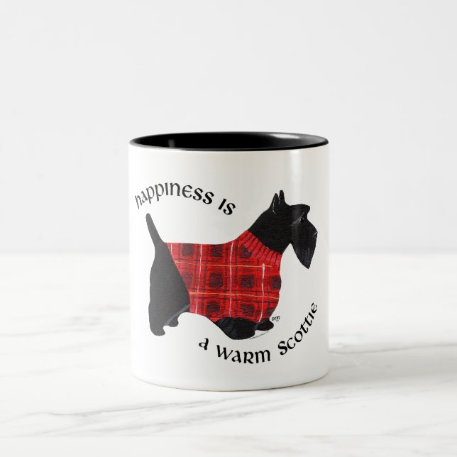 Scottish Terrier Red & Black Plaid Sweater Two-Tone Coffee Mug (Center)